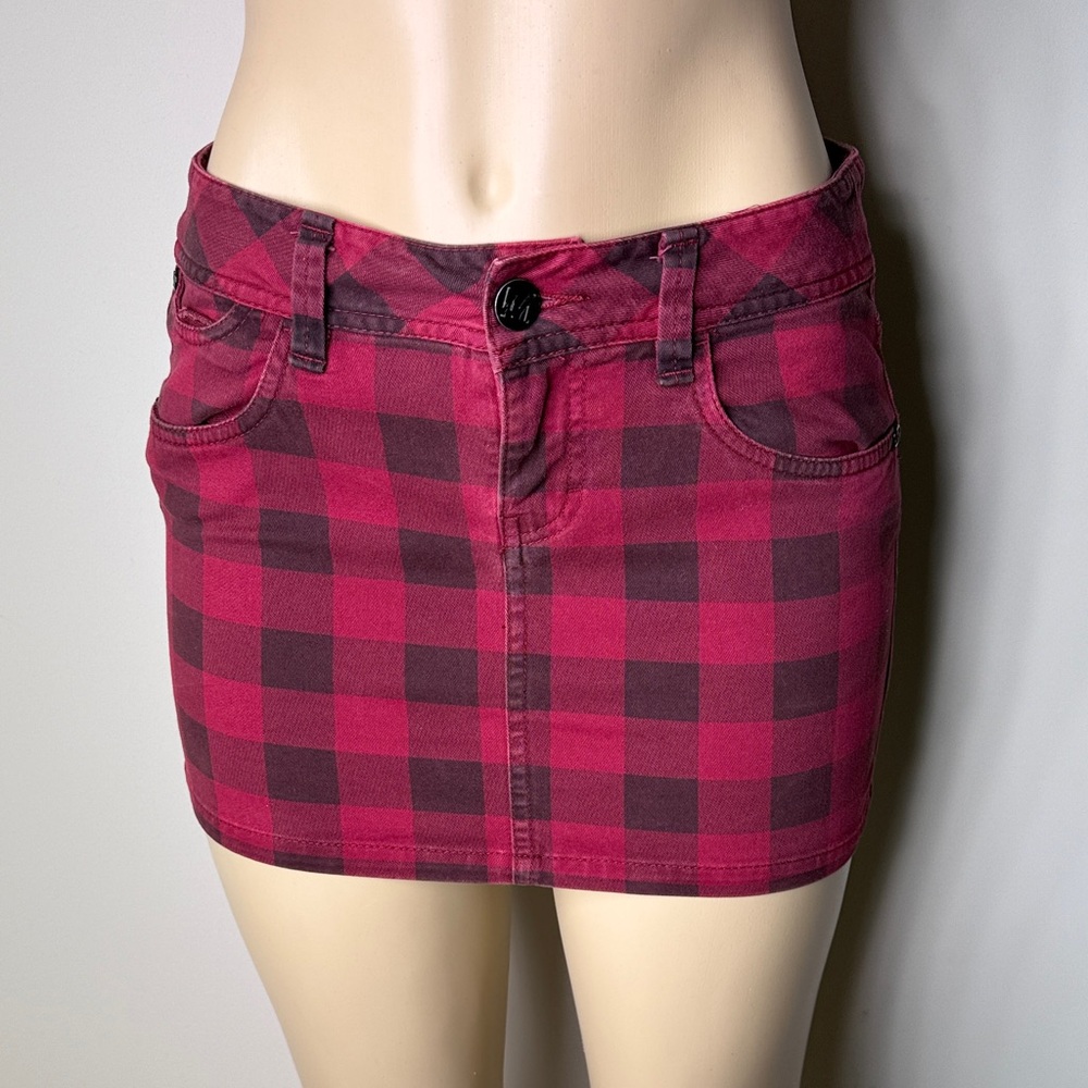 Miley Cyrus & Max Azria Pink and Black Plaid Mini Skirt